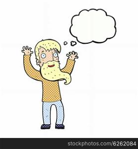 cartoon excited man with beard with thought bubble