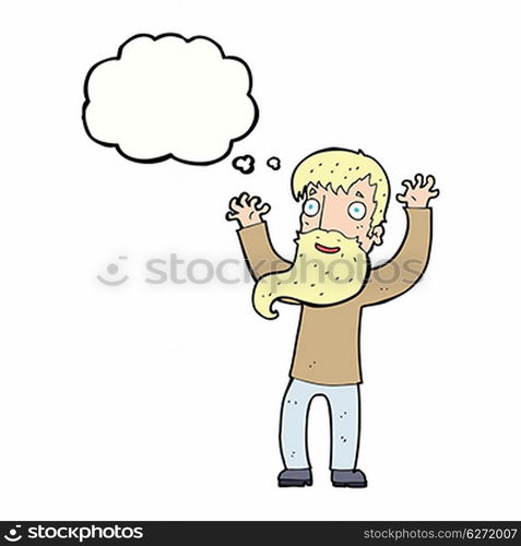 cartoon excited man with beard with thought bubble