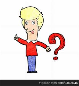 cartoon excited man with question