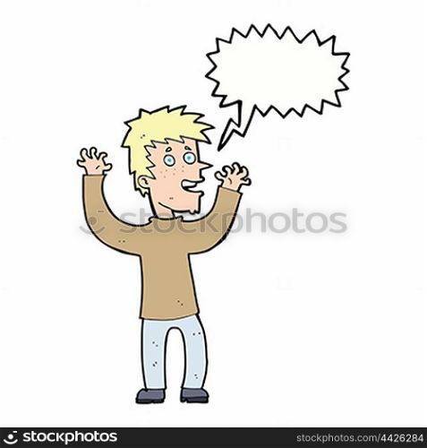 cartoon excited man with speech bubble