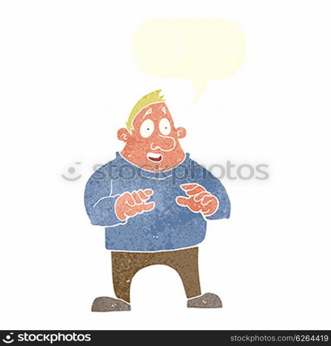 cartoon excited overweight man with speech bubble