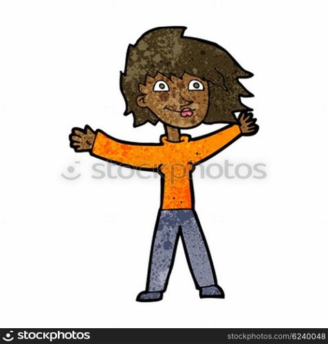 cartoon excited woman waving