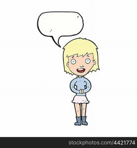 cartoon excited woman with speech bubble