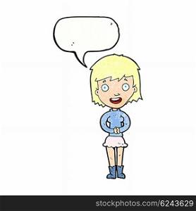cartoon excited woman with speech bubble