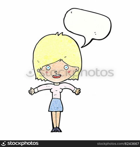 cartoon excited woman with speech bubble