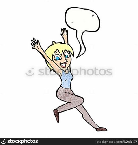 cartoon excited woman with speech bubble