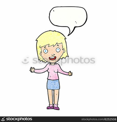 cartoon excited woman with speech bubble