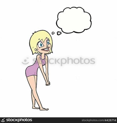 cartoon excited woman with thought bubble