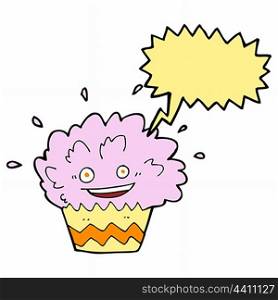 cartoon exploding cupcake with speech bubble