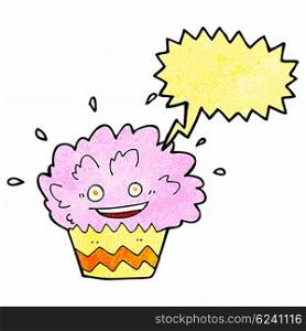 cartoon exploding cupcake with speech bubble