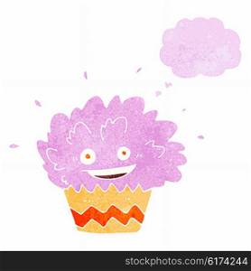 cartoon exploding cupcake with thought bubble