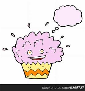 cartoon exploding cupcake with thought bubble