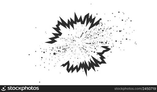Cartoon explosion with flying particles effect. Radial explosion silhouette. Flat vector illustration isolated on white background.. Cartoon explosion with flying particles effect. Flat vector illustration isolated on white