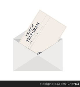 Cartoon express telegram in the white envelope . Vector illustration