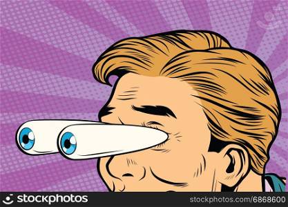 cartoon eyes popping out, shock surprise look. Pop art retro comic book vector illustration. cartoon eyes popping out, shock surprise look