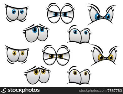 Cartoon eyes with different emotions for comics and fairytale design isolated on white backgroun. Vector elements