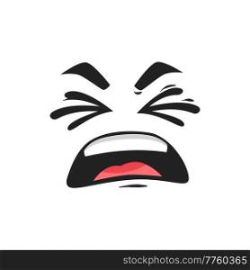 Cartoon face, disgust or sneezing vector emotion with closed eyes and open mouth. Sour taste, aversion facial expression, funny emoji. Naughty or disgusting emoji. Cartoon face, disgust or sneezing vector emotion