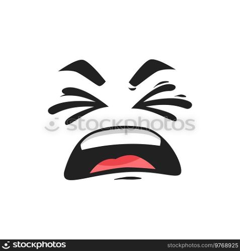 Cartoon face, disgust or sneezing vector emotion with closed eyes and open mouth. Sour taste, aversion facial expression, funny emoji. Naughty or disgusting emoji. Cartoon face, disgust or sneezing vector emotion