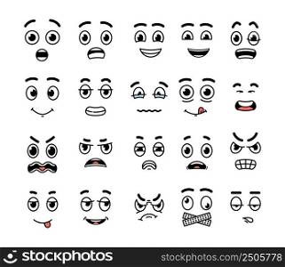 Cartoon face expression. Mouth and eyes expressing, happy faces. Expressive emotions, isolated smiling, angry, crying decent vector characters. Illustration of happy smile face emotion. Cartoon face expression. Mouth and eyes expressing, happy faces. Expressive emotions, isolated smiling, angry, crying decent vector characters