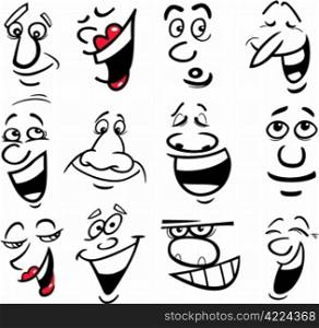 Cartoon faces and emotions for humor or comics design