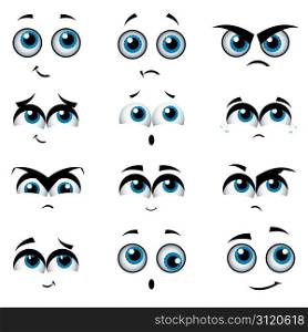 Cartoon faces with various expressions, vector illustration