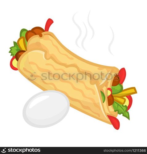 Cartoon falafel roll and egg icon. Street food icons. Vector isolated on white