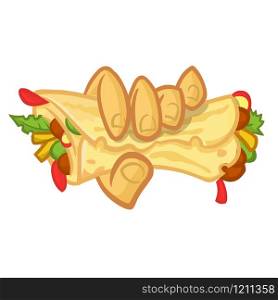 Cartoon falafel roll. Vector illustration of hand holding falafel. Isolated