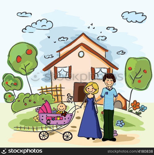 cartoon family background vector illustration
