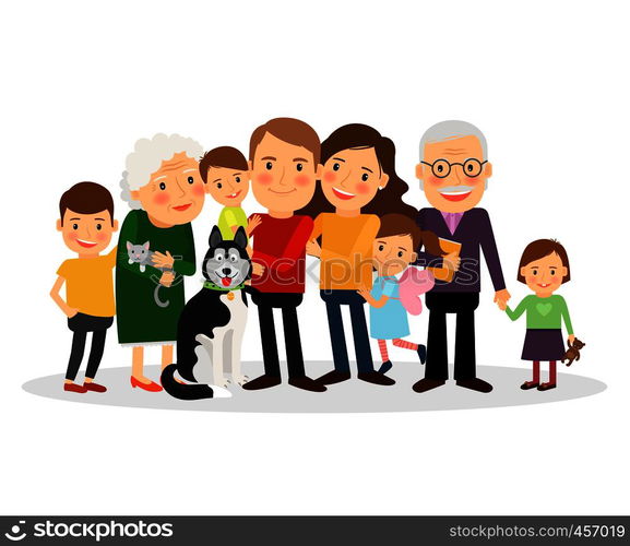 Cartoon family portrait. Big family together. Vector illustration ...