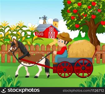 Cartoon farmer with hay cart