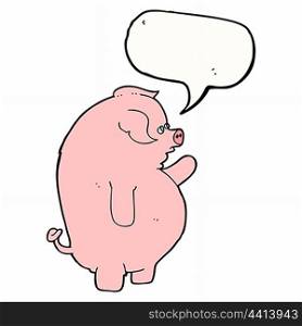 cartoon fat pig with speech bubble