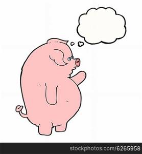cartoon fat pig with thought bubble