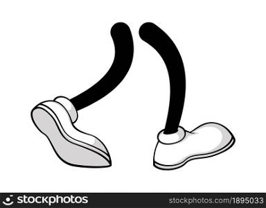 Cartoon feets stepping black white style isolated. Vector walking and run, move step walk illustration, character footstep. Cartoon feets stepping black white style isolated