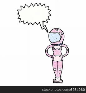 cartoon female astronaut with speech bubble