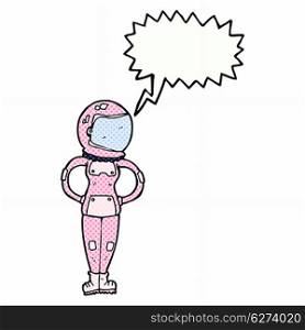 cartoon female astronaut with speech bubble