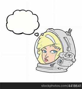 cartoon female astronaut with thought bubble
