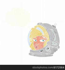 cartoon female astronaut with thought bubble