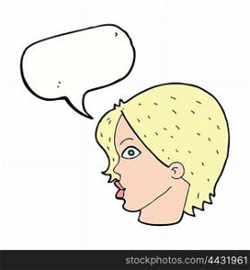 cartoon female face staring with speech bubble