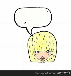 cartoon female face staring with speech bubble