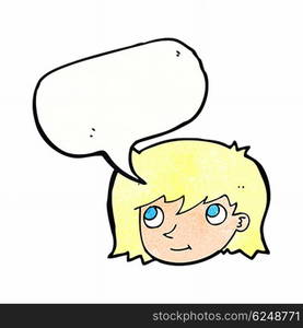 cartoon female face with speech bubble