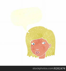 cartoon female face with speech bubble