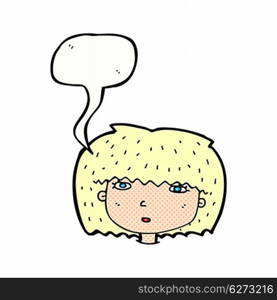 cartoon female face with speech bubble