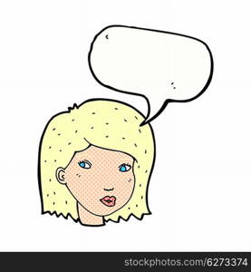 cartoon female face with speech bubble