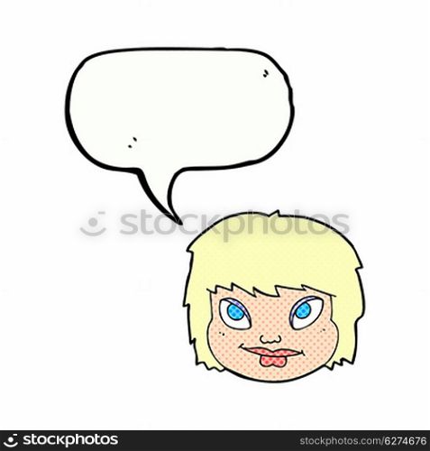 cartoon female face with speech bubble