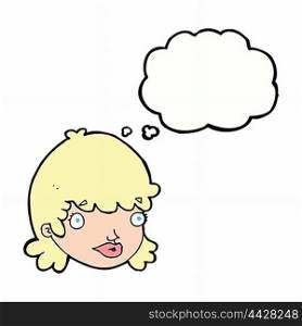 cartoon female face with thought bubble