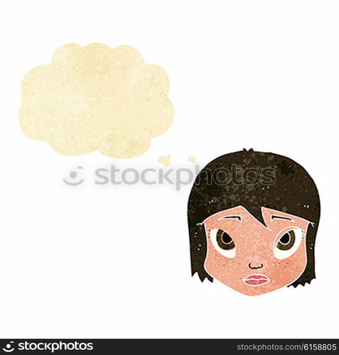 cartoon female face with thought bubble