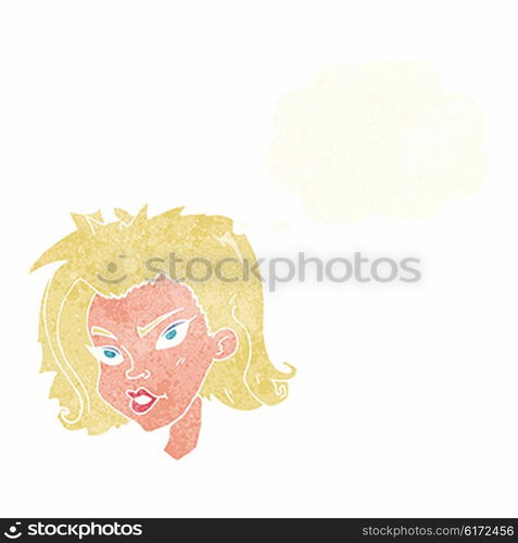 cartoon female face with thought bubble