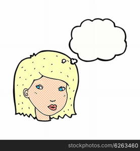 cartoon female face with thought bubble