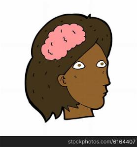 cartoon female head with brain symbol