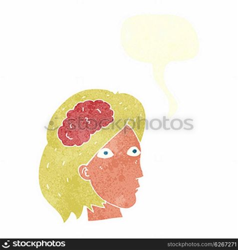cartoon female head with brain symbol with speech bubble